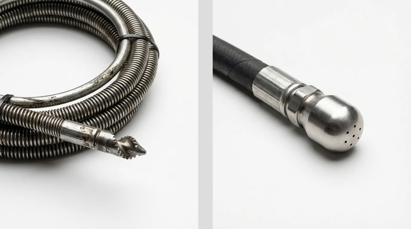 Drain snake cable and hydro jetting nozzle used for drain cleaning in Walden, NY