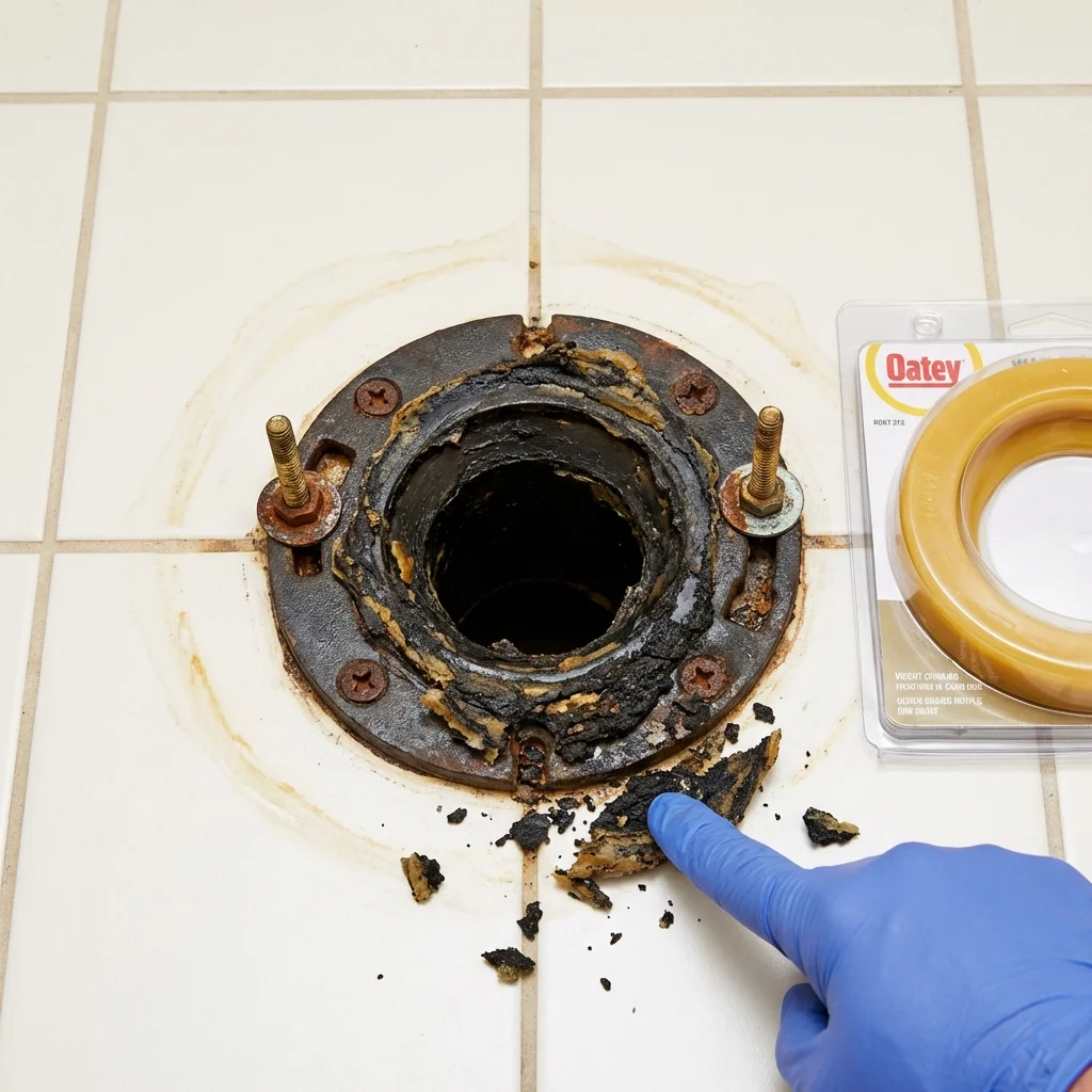 Failed wax ring showing water seepage at the base of a toilet in a Walden, NY home