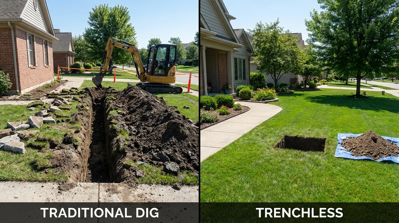 Trenchless sewer repair with minimal yard damage versus traditional excavation in Walden, NY